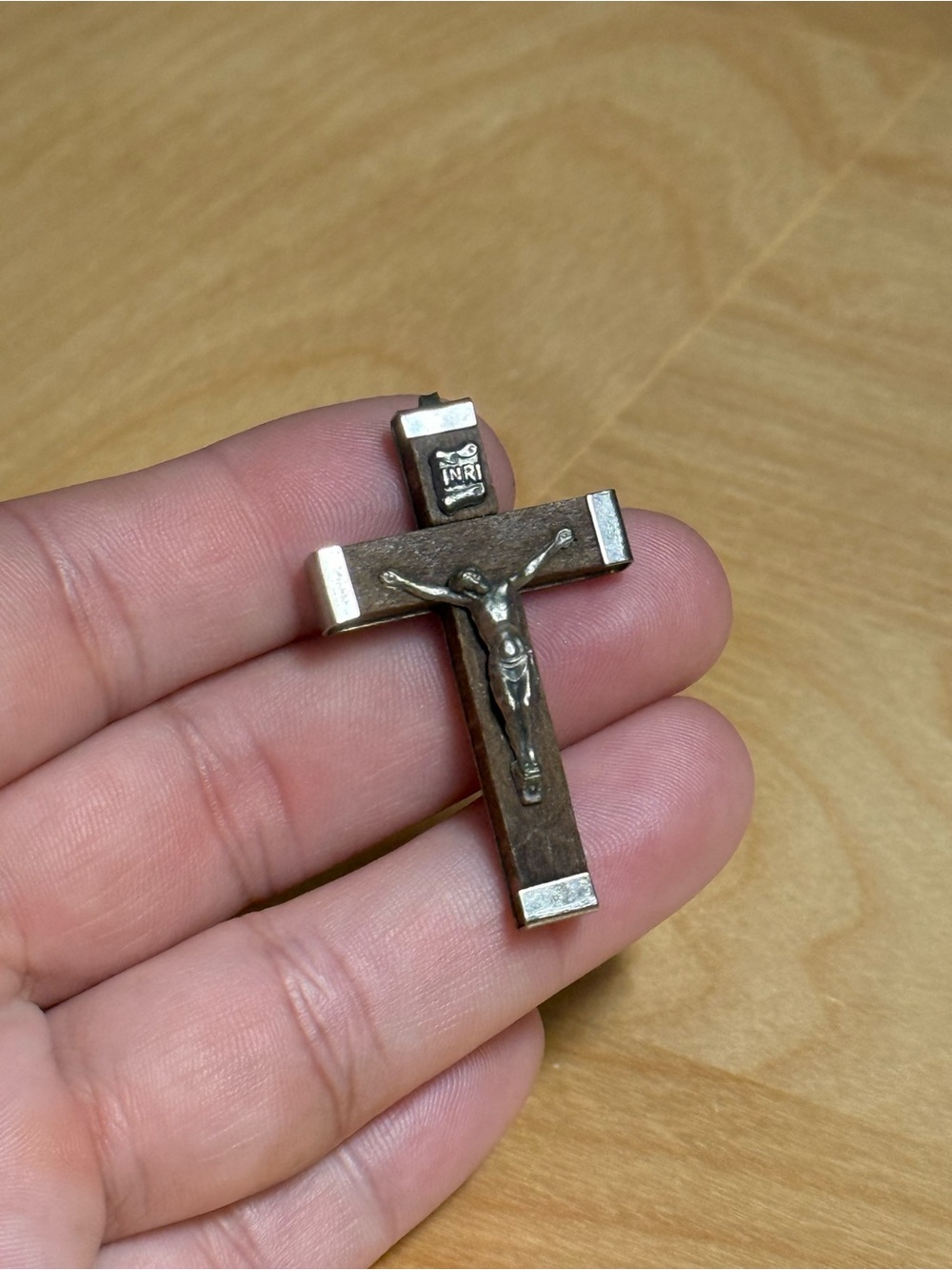 Corpus Christi Jesus Christ Fatima Crucifix Catholic Vintage Metal Wood Pendant - Picture 2 of 9